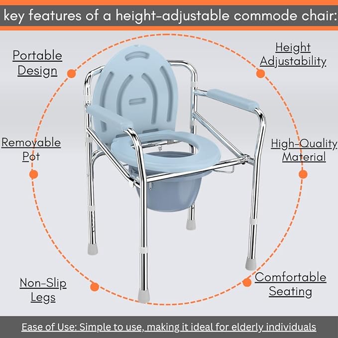 MEDIHUG 3-in-1 Foldable Height Adjustable Commode Chair
